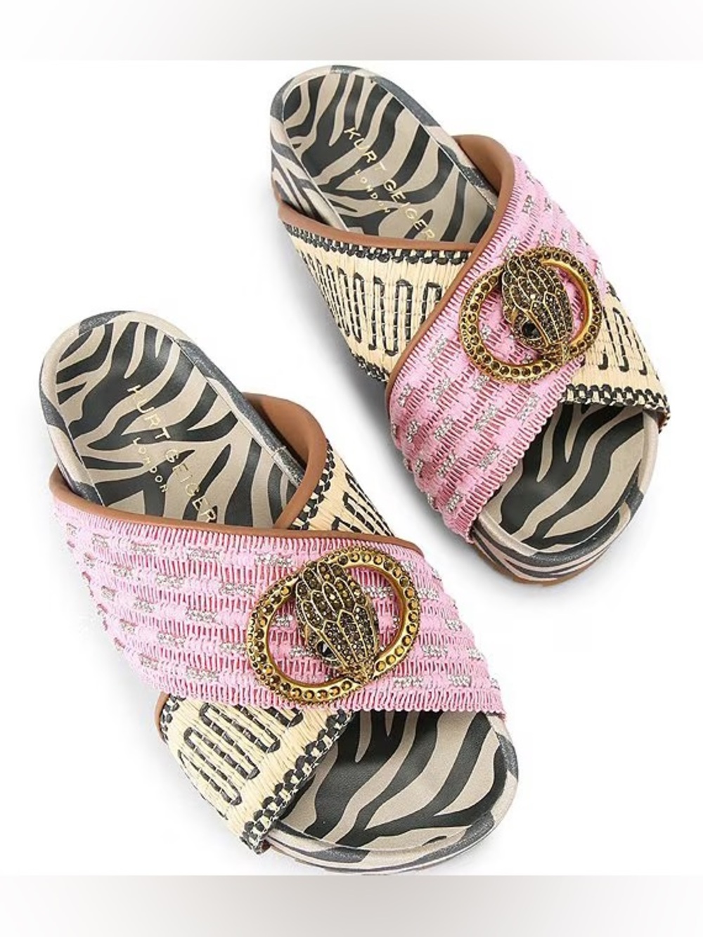 NEW Kurt Geiger London Chelsea Mixed Media Cross Strap Platform Slide Sandals 6.